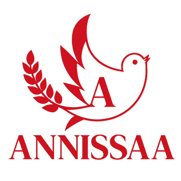 A red logo featuring a stylized dove with a wheat branch and the letter A, above the text 'ANNISSAA' on a plain white background.